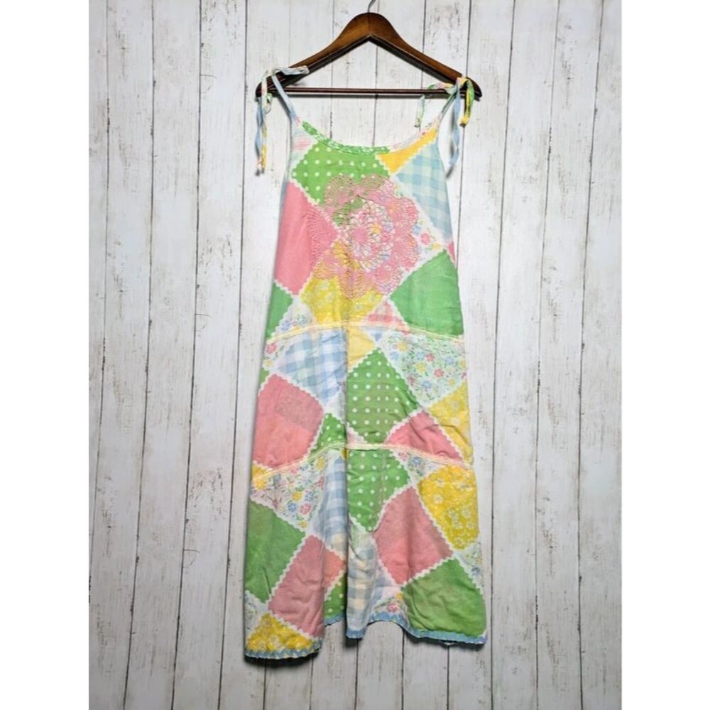 Upcycled 70s Sears Country Patch Sheet Maxi Dress Cottagecore L XL
